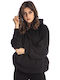 Long Women's Sweatshirt Hooded Total Black
