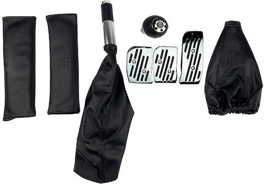 Auto Gs Car Pedal Set With Gear Shift Knob & Handbrake Lever Universal Aluminum Black 6pcs