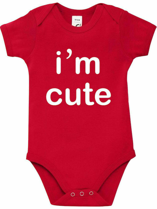 Baby bib "I'm Cute", Bright Red