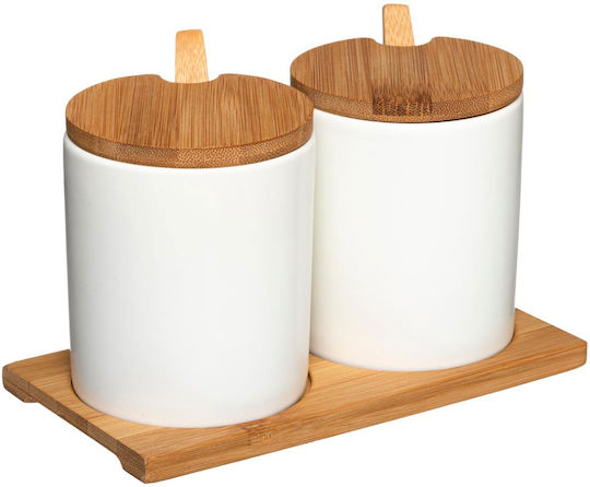 5Five Set of 2 Vases for Sugar Coffee with Lid and Stand Ceramic White 2 Pieces