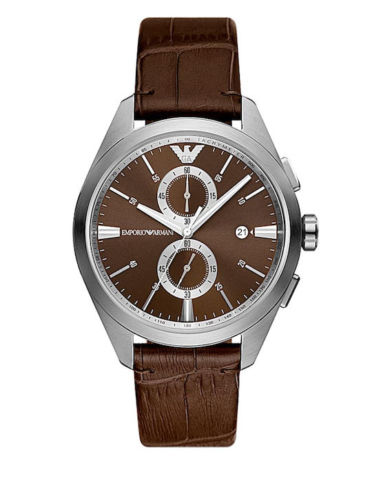 Emporio Armani Клаудио Мъжки часовник 42мм На батерия с Кафява кожена каишка