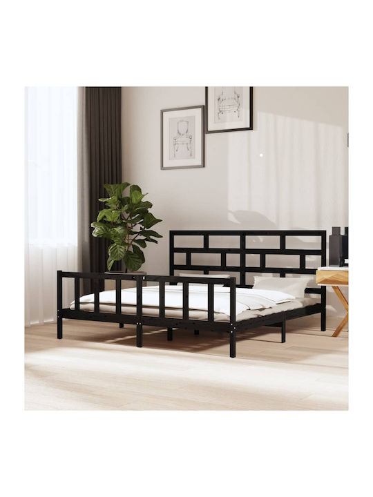 Κρεβάτι King Size από Μασίφ Ξύλο Μαύρο με Τάβλες για Στρώμα 180x200cm