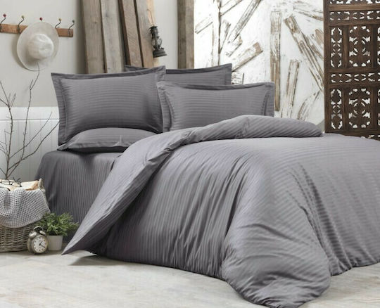 MayHome Duvet Cover Set Cotton Satin Queen with 2 Pillowcases 220x240 Gray