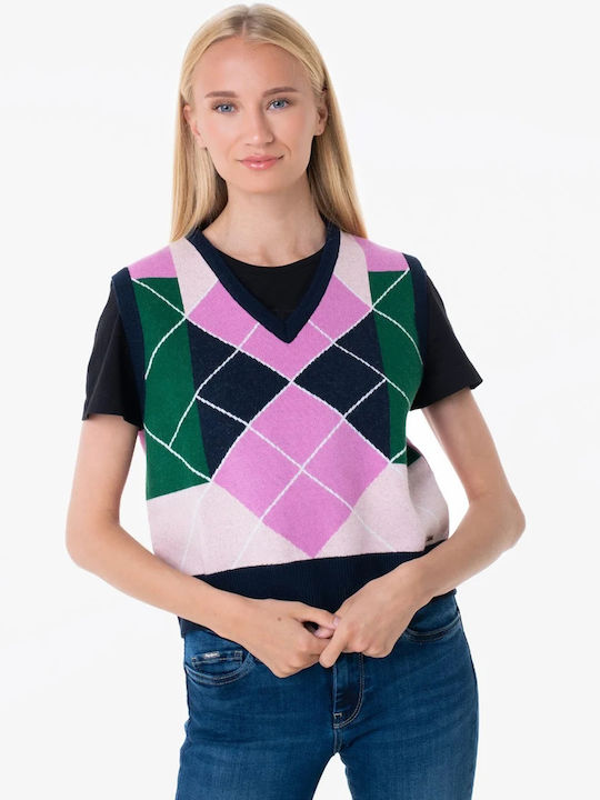 Babbett Women's Sleeveless Sweater with V Neckline Checked Dulwich