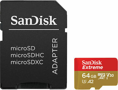 Sandisk Extreme microSDXC 64GB Clasa 10 U3 V30 A2 UHS-I cu adaptor