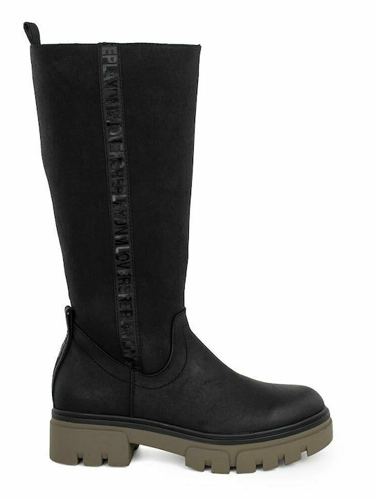 Leather Women's Boots with Zipper Hanna High Black