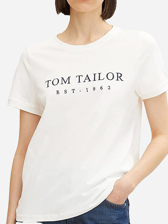 Tom Tailor Γυναικείο T-shirt Λευκό με Στάμπα