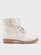 Biker Kinderstiefel aus Lackleder mit Schnürsenkeln Beige