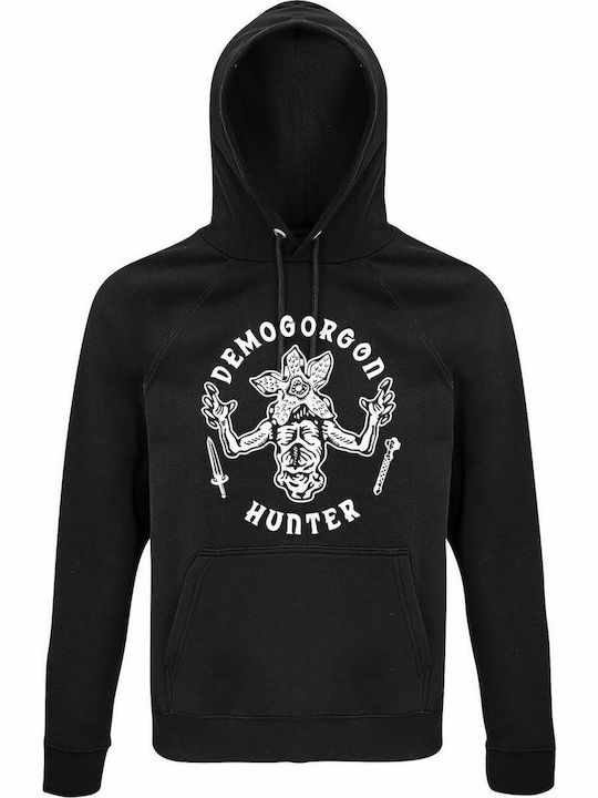 Hoodie Unisex, Organic " Stranger Things, Demogorgon Hunter, Full Body ", Black