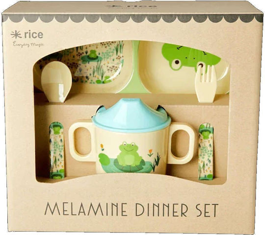 Rice Feeding Set Frog made of Melamine Yellow 4pcs