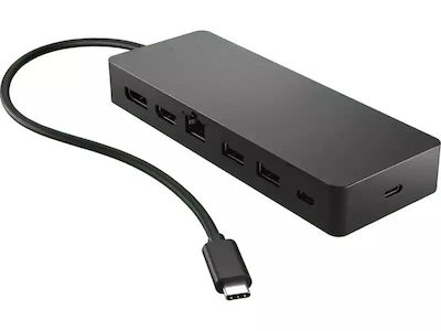 HP USB-C Docking Station mit HDMI/DisplayPort 4K PD Ethernet und Verbindung 2 Monitore Schwarz (50H55AA)