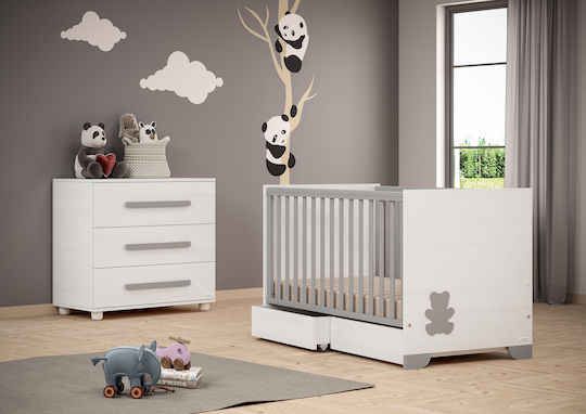 Casababy Panda Seturi de mobilier pentru copii cu Pat și Comodă Alb / Gri