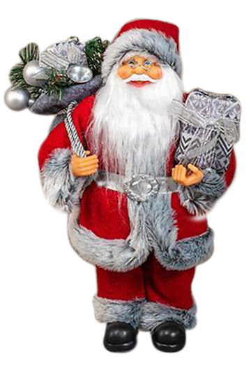 Dekorativer Weihnachtsmann mit Bewegung Rot aus Stoff 30cm Grau