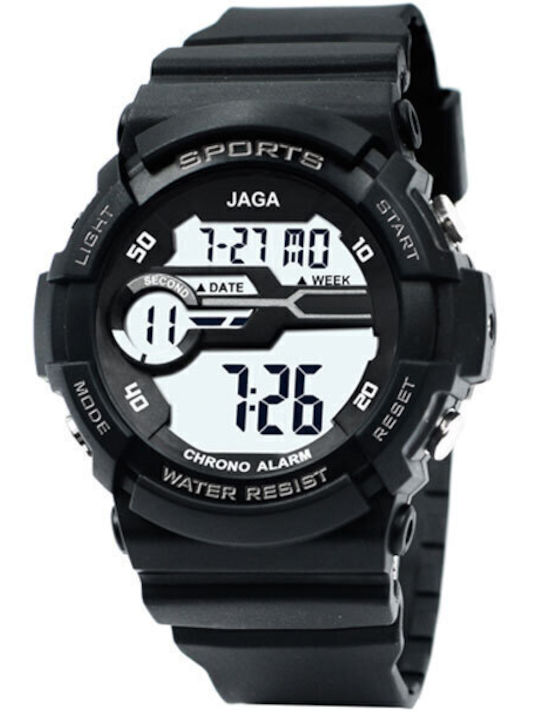 Jaga Digital Men's Watch 52mm Chronograph Battery with Black Rubber Strap