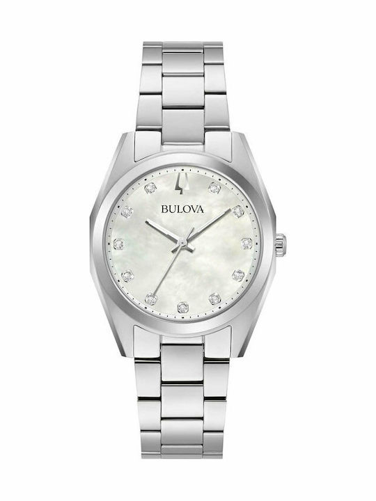 Bulova Surveyor Diamonds Γυναικείο Ρολόι 31mm Μπαταρίας με Ασημί Μεταλλικό Μπρασελέ