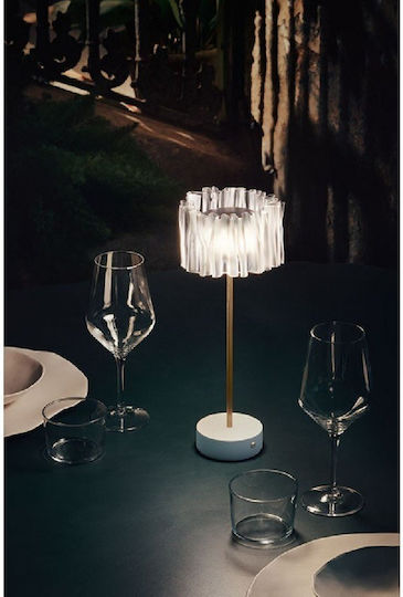 Slamp Accordeon Metal Lampă de masă LED cu Abajur Transparent și Bază Alb