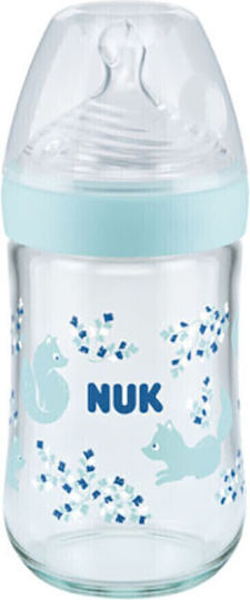 Nuk Glasflasche Nature Sense Fox Γαλάζιο Gegen Koliken mit Silikonsauger für 6-18 Monate Light Blue Tier - Blau 240ml