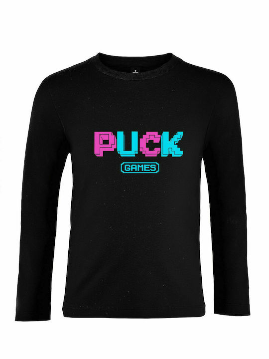 Kinder-Langarmshirt Unisex, " PUCK GAMES ", Schwarz