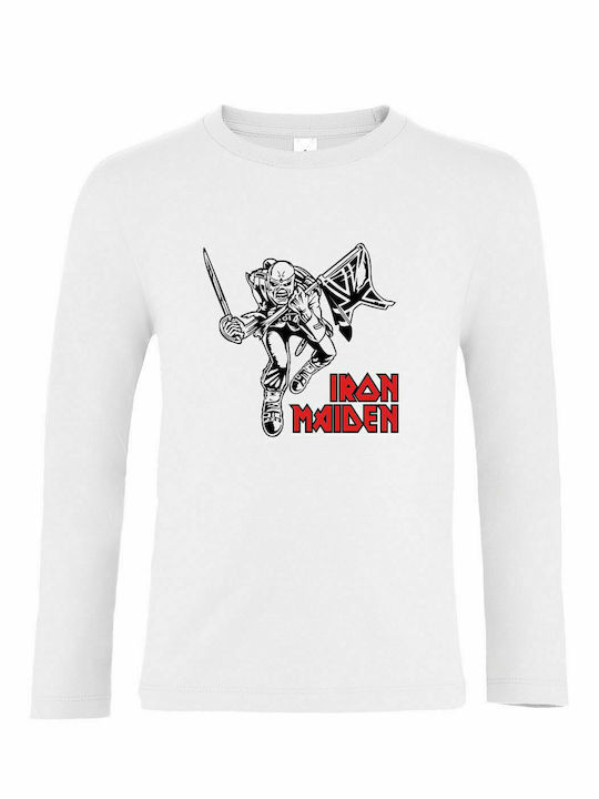 Παιδικό Μακρυμάνικο Unisex, " Iron Maiden, The Trooper ", White