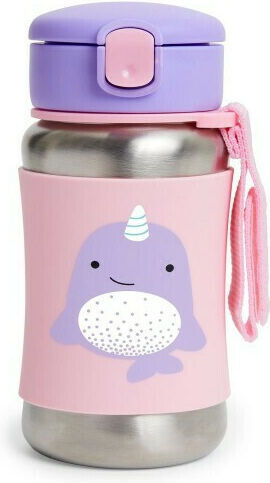 Skip Hop Narwhal Kids Water Bottle Stainless Steel with Straw Pink 384.5ml