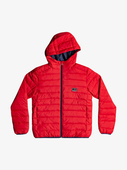 Scaly Kids Quilted Short Coat with Hood Red