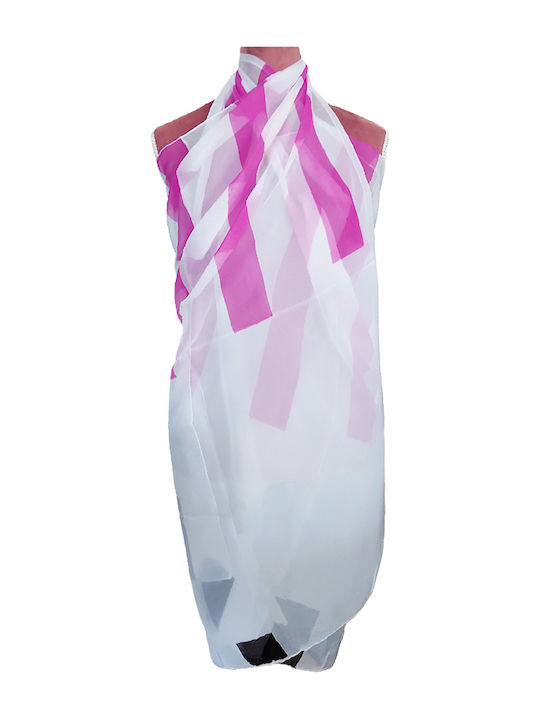 Παρεό Sarong Skirt για την παραλία σε Λευκό-Ροζ γραμμικό σχέδιο