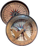 Πυξίδα γνήσιος μπρούτζος με ηλιακό ρολόι 9cm και καπάκι