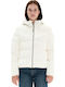Women's Short Puffer Jacket Waterproof and Windproof for Winter with Hood White