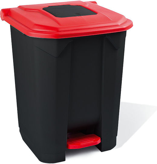 Plastic Waste Bin with Pedal Black Red 50L