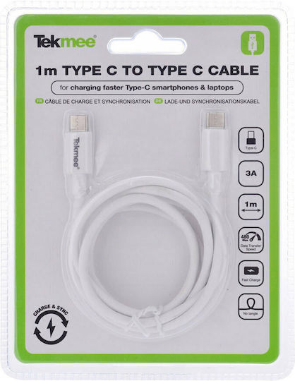 Tekmee USB 2.0 Cable USB-C Male - USB-C White 1m
