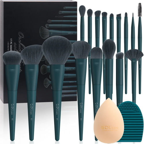 DUcare Σετ με Πινέλα και Σφουγγαράκια Μακιγιάζ Dark Turquoise 17τμχ