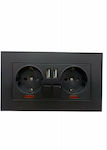 Rolinger Double Power Socket Office with 2 USB Ports Black