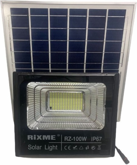 Rixme Στεγανός Ηλιακός Προβολέας LED 100W Ψυχρό Λευκό 6000K με Τηλεχειριστήριο IP67