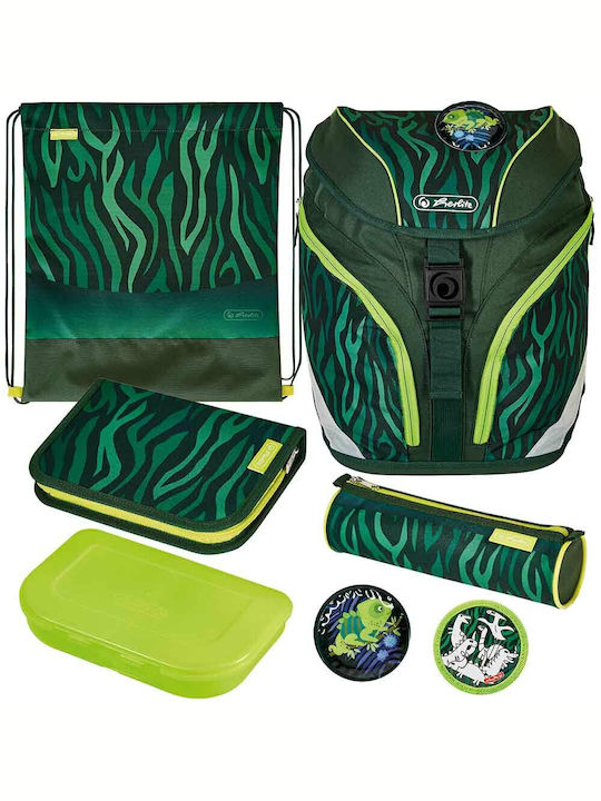 Herlitz SoftLight Jungle Set of 4 in 1 School Bag Backpack Junior High-High School in Green color