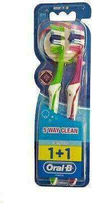 Oral-B Complete 5 Way Clean 40 1+1 Οδοντόβουρτσα Medium Μωβ / Πράσινο 2τμχ