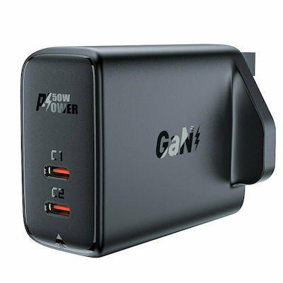Acefast Φορτιστής Χωρίς Καλώδιο με 2 Θύρες USB-C 50W Power Delivery / Quick Charge 4+ Μαύρος (A32 UK)