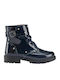 Biker Kids Boots from Patent Leather with Zipper Navy Blue