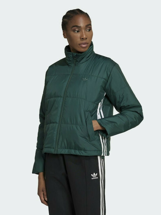 Adidas Κοντό Γυναικείο Puffer Μπουφάν για Χειμώνα Πράσινο