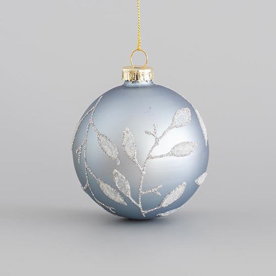 Set Of 4 Blue Glass Ball Ornaments 8cm