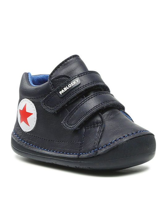 Leather Kids Boots with Velcro Navy Blue