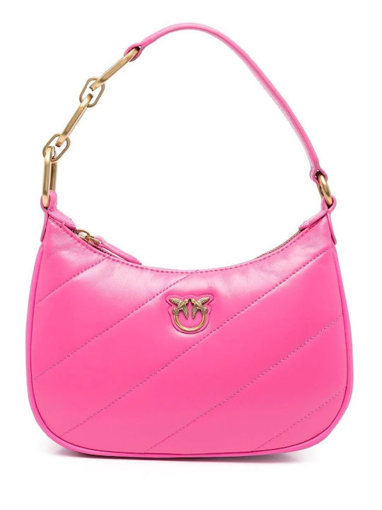 Pinko Half Moon Mini Maxi Leather Women's Bag Shoulder Pink