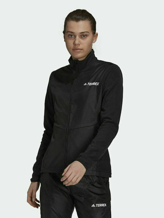 Adidas Primegreen Windfleece Γυναικείο Μπουφάν Πεζοπορίας Αντιανεμικό Μαύρο