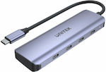 Unitek USB 3.0 Hub 4 Θυρών με σύνδεση USB-C Γκρι