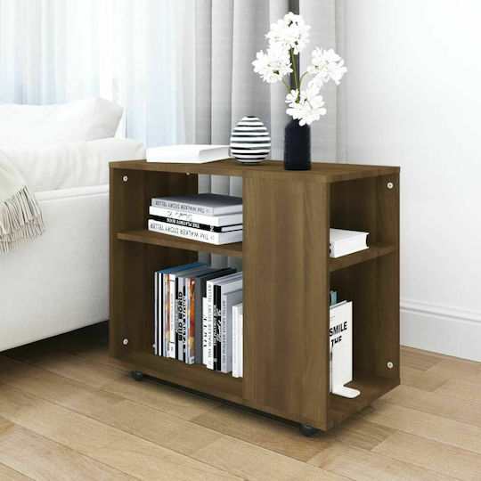 Rectangular Side Table Wooden with Wheels Brown Oak M70xP35xH55cm