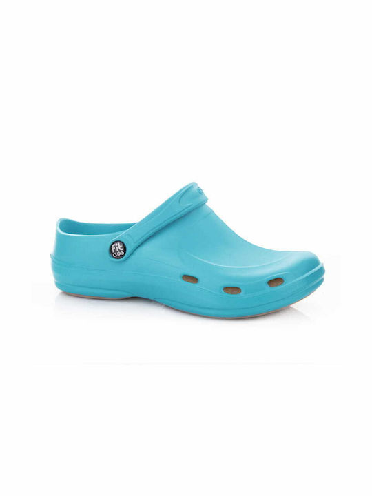 Türkisfarbener Schuh mit rutschfester Sohle und herausnehmbarer anatomischer Einlegesohle FitClog Basic 001 Turquoise OB SRC E.