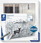 Staedtler Mars Lumograph 100C Coal Pencil Soft Set with Eraser Black 9pcs