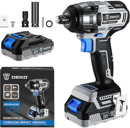 Deko DKBW20XL01-S3 Brushless Impact Wrench Battery 20V 2x2Ah with Socket 1/2"