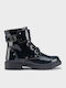 Biker Kinderstiefel aus Lackleder mit Reißverschluss Schwarz