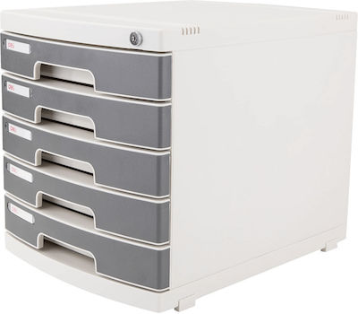 Deli Plastic Desktop Drawer 5 Number of Spit With Lock 30.2x32.5x39.5cm Gray 231.