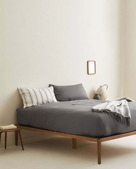 My Home Luxury Monochrome Σετ Σεντόνια Υπέρδιπλα με Λάστιχο 160x200+25εκ. Γκρι (4τμχ)